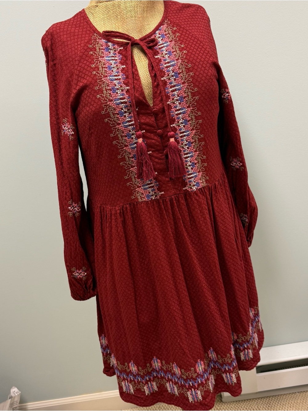 Knox Rose Embroidered Long-Sleeve Boho Dress size Small